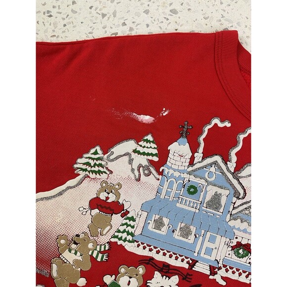 VINTAGE VKC 1991 Nutcracker Puff Paint Panda Christmas Sweatshirt Red Ugly Bear - Picture 11 of 11